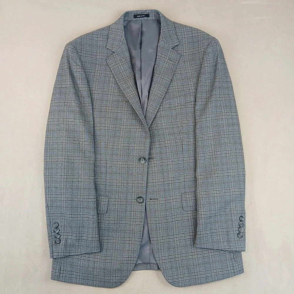 Pronto Uomo Platinum‎ 38R Mens Blazer Sport Coat Plaid Gray 19x30 Modern London